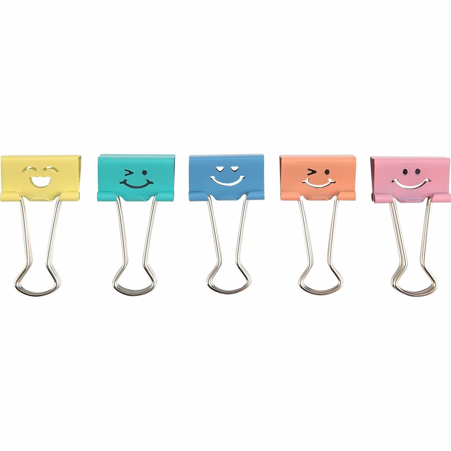 Business Source Smiling Face Binder Clips - Medium - for Paper, Office, Classroom - Sturdy - 42 / Tube - Assorted - 4