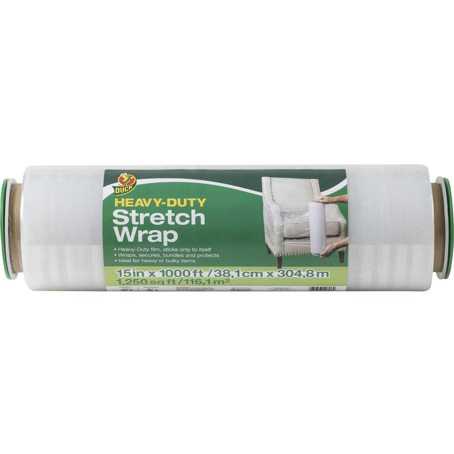 Duck Heavy-duty Stretch Wrap - 15" Width x 1000 ft Length - Heavy Duty, Handle, Self-stick, Residue-free, Non-adhesive - Plastic - Clear - 1Each