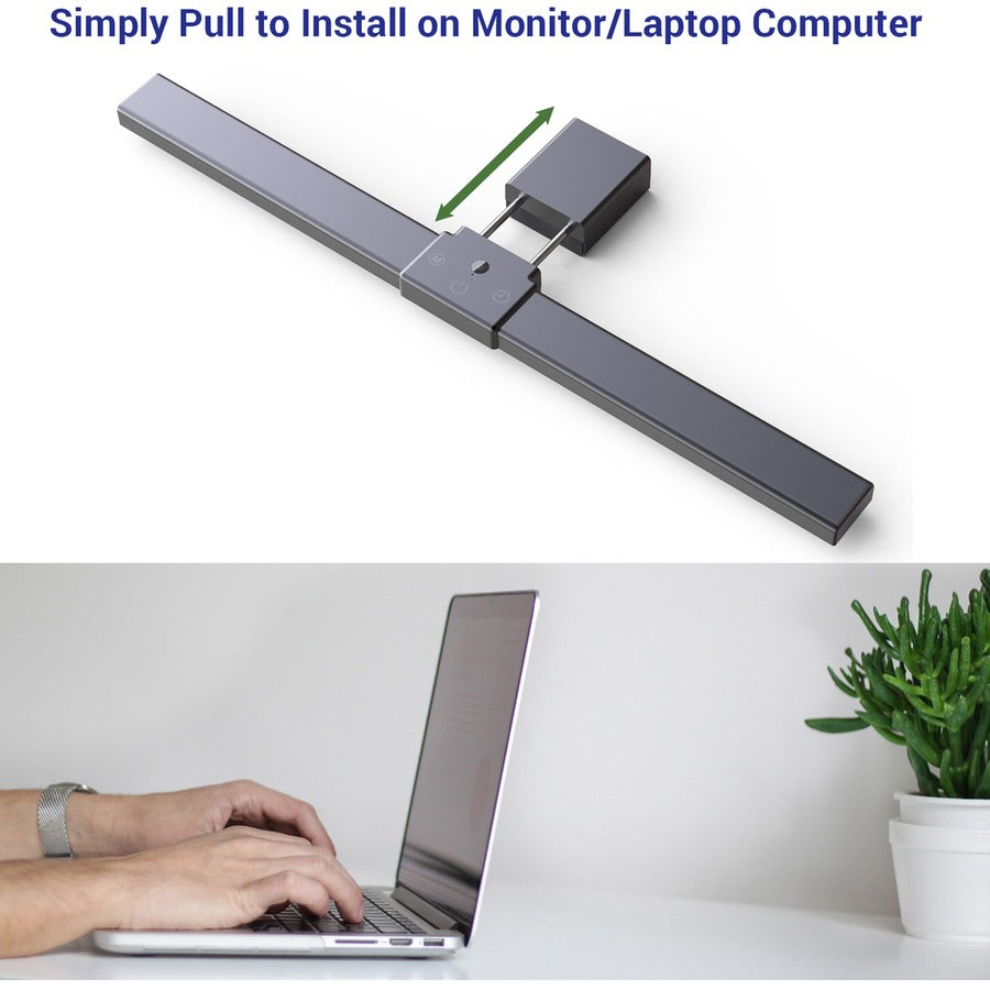 Lorell 15.75" LED Monitor Lamp - 0.9" Height - 3.6" Width - LED Bulb - Built-in Clip, Dimmable, Automatic Off Timer - Black - for LCD Monitor, Desk