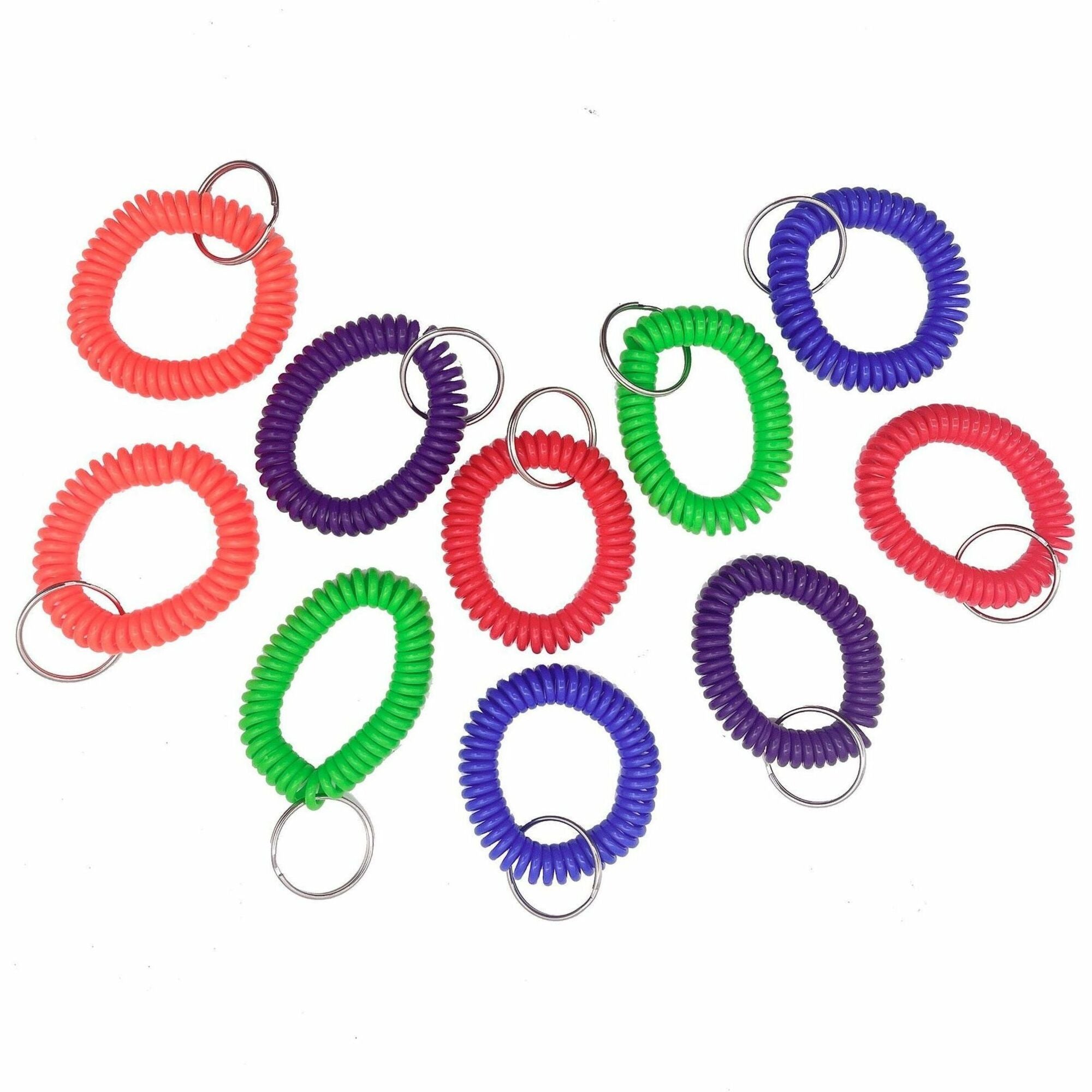 Sparco Split Ring Wrist Coil Key Holders - 2.1" x 2.1" x 2.4" - 10 / Pack - Assorted