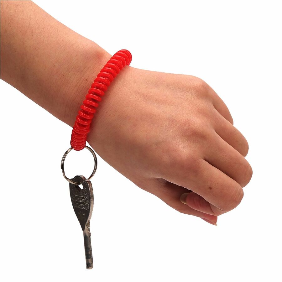 Sparco Split Ring Wrist Coil Key Holders - 2.1" x 2.1" x 2.4" - 6 / Pack - Red