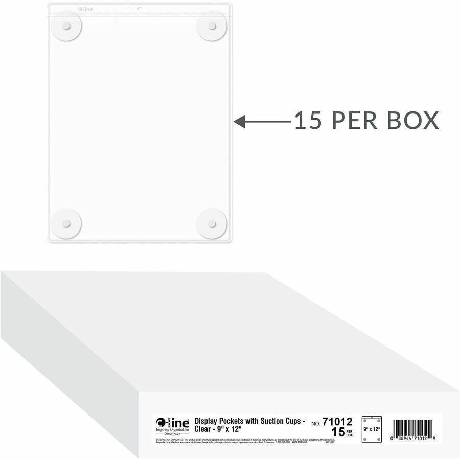 C-Line Heavyweight Display Pocket - 15 / Box - 9" Width x 12" Height - Heavyweight, Strong, Top Loading, Suction Cup - Clear