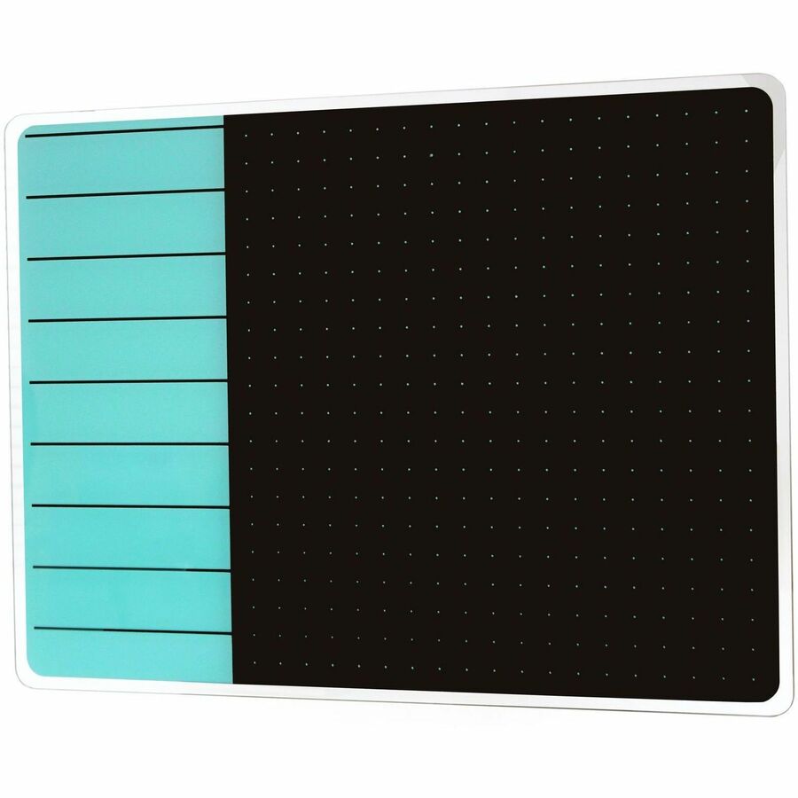 Viztex Glacier Teal & Black Plan & Grid Glass Dry Erase Board - 17" x 23" - 17" (1.4 ft) Width x 23" (1.9 ft) Height - Tempered Glass Surface - Rectangle - Magnetic - Durable, Smudge Resistant, Magnetic, Frameless, Multi-Grid, Rounded Corner, Gh
