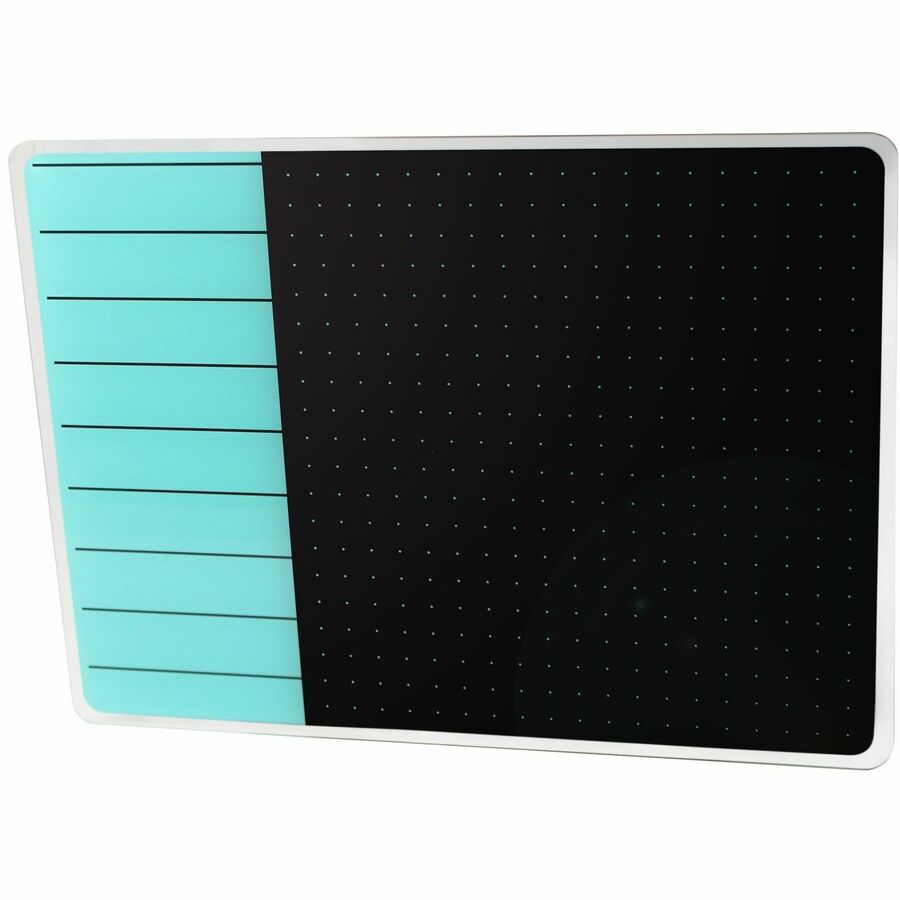 Viztex Glacier Teal & Black Plan & Grid Glass Dry Erase Board - 17" x 23" - 17" (1.4 ft) Width x 23" (1.9 ft) Height - Tempered Glass Surface - Rectangle - Magnetic - Durable, Smudge Resistant, Magnetic, Frameless, Multi-Grid, Rounded Corner, Gh
