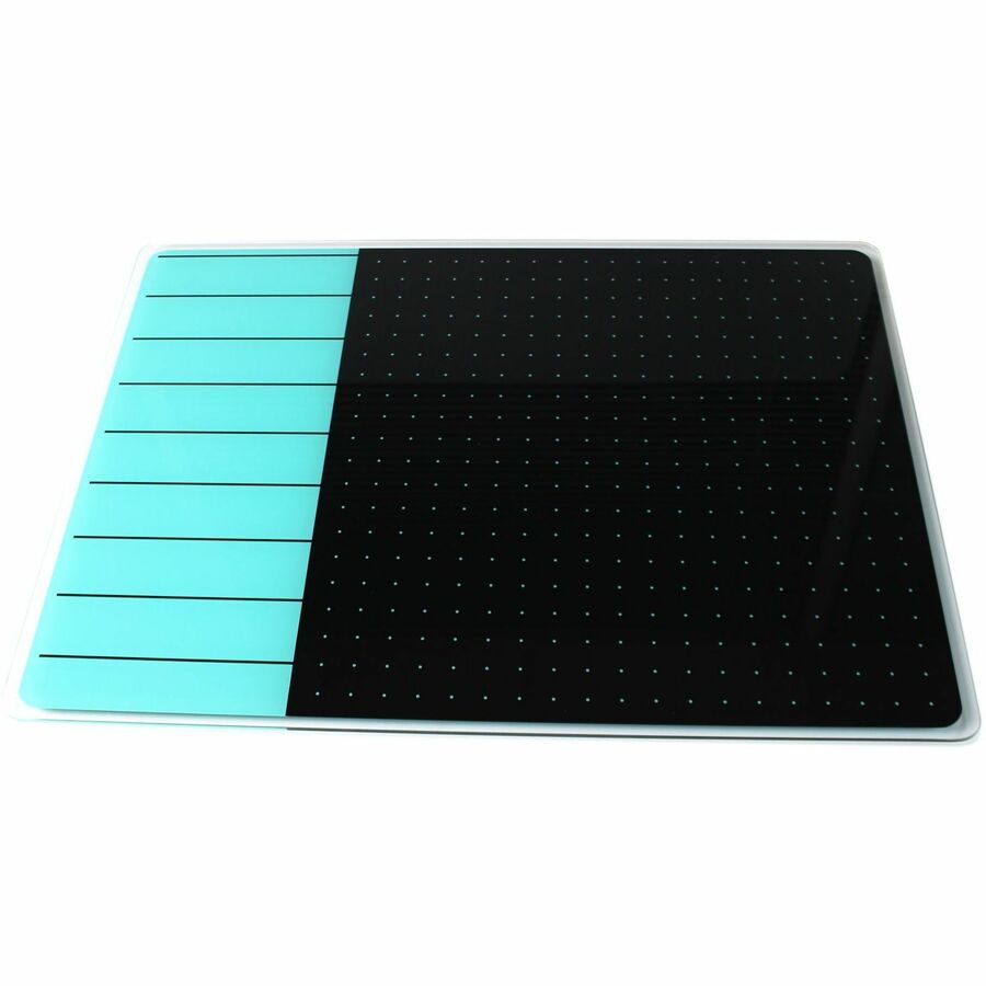 Viztex Glacier Teal & Black Plan & Grid Glass Dry Erase Board - 17" x 23" - 17" (1.4 ft) Width x 23" (1.9 ft) Height - Tempered Glass Surface - Rectangle - Magnetic - Durable, Smudge Resistant, Magnetic, Frameless, Multi-Grid, Rounded Corner, Gh