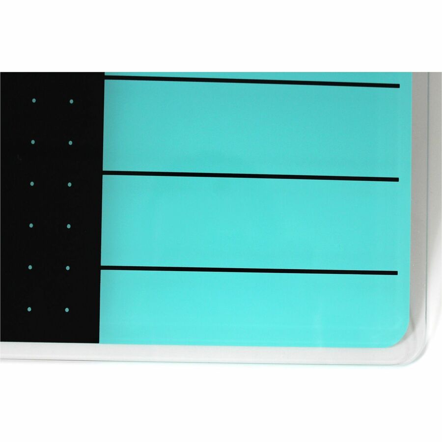 Viztex Glacier Teal & Black Plan & Grid Glass Dry Erase Board - 17" x 23" - 17" (1.4 ft) Width x 23" (1.9 ft) Height - Tempered Glass Surface - Rectangle - Magnetic - Durable, Smudge Resistant, Magnetic, Frameless, Multi-Grid, Rounded Corner, Gh