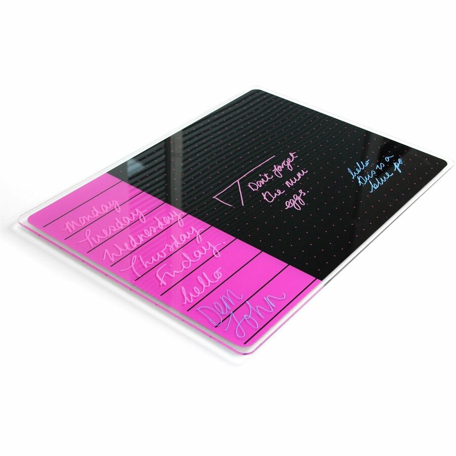 Viztex Glacier Violet & Black Plan & Grid Glass Dry Erase Board - 17" x 23" - 17" (1.4 ft) Width x 23" (1.9 ft) Height - Violet Tempered Glass Surface - Rectangle - Magnetic - Durable, Smudge Resistant, Magnetic, Frameless, Ghost Resistant, Stai