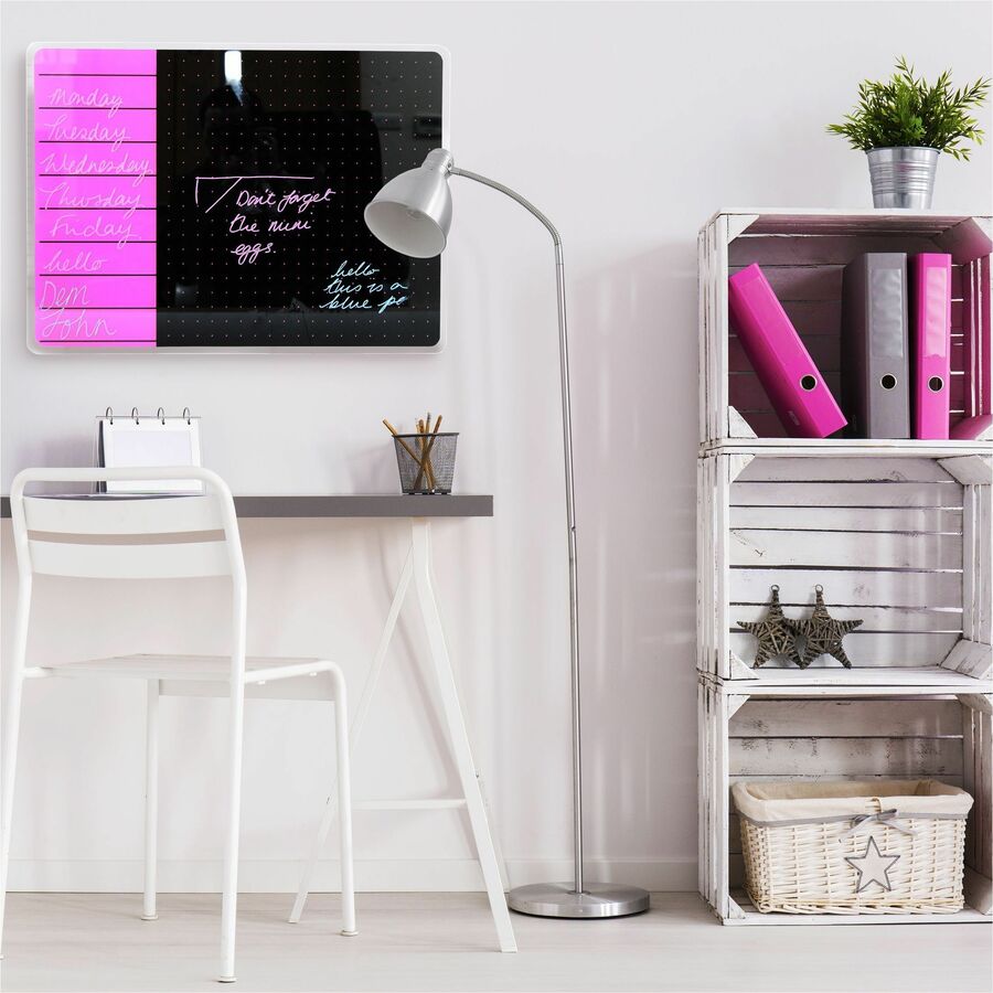 Viztex Glacier Violet & Black Plan & Grid Glass Dry Erase Board - 17" x 23" - 17" (1.4 ft) Width x 23" (1.9 ft) Height - Violet Tempered Glass Surface - Rectangle - Magnetic - Durable, Smudge Resistant, Magnetic, Frameless, Ghost Resistant, Stai