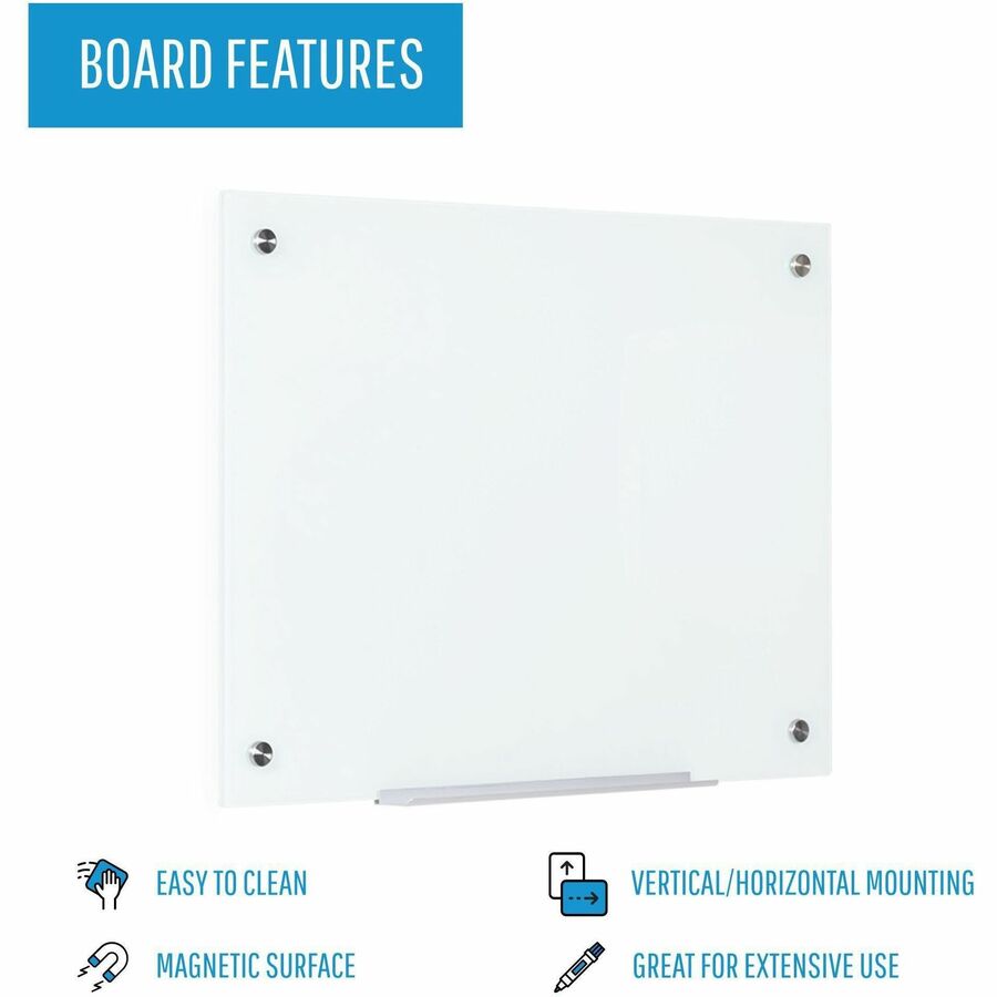 Bi-silque Magnetic Glass Dry Erase Board - 24" (2 ft) Width x 36" (3 ft) Height - White Glass Surface - Rectangle - Horizontal/Vertical - Magnetic - 1 Each