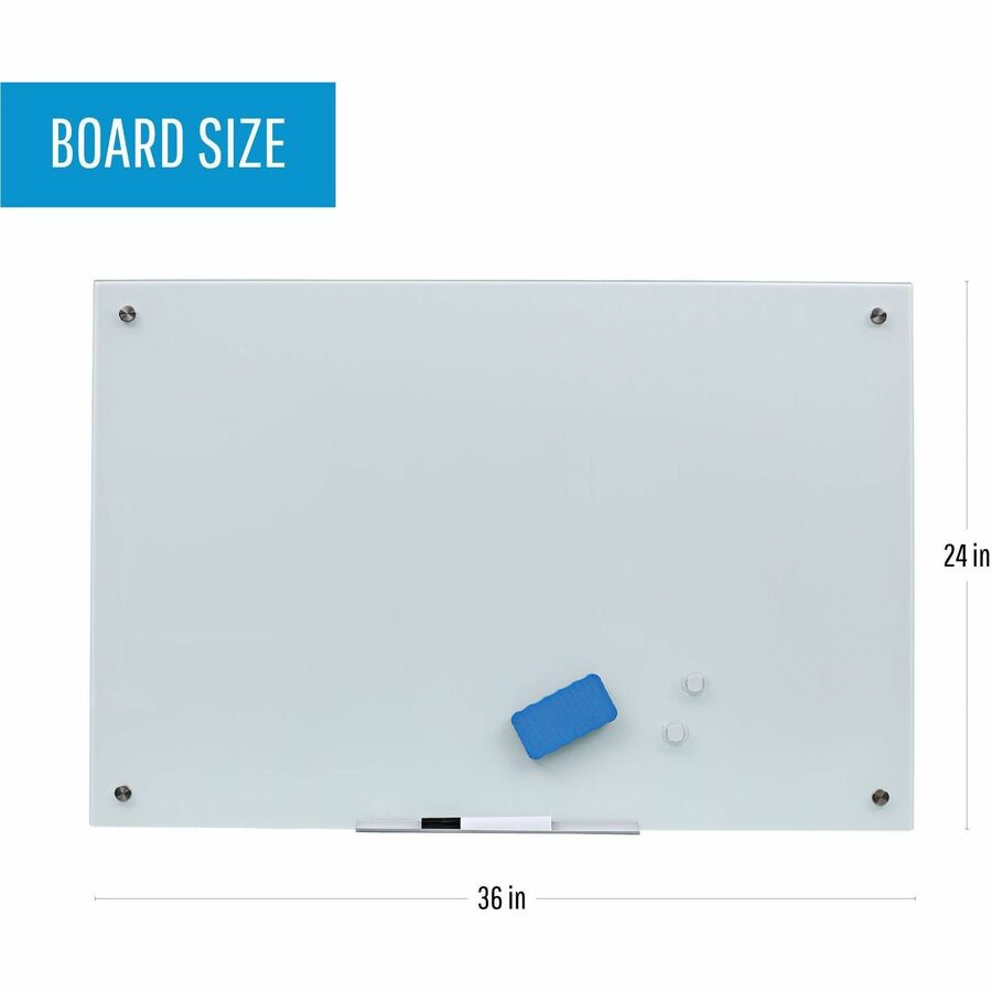 Bi-silque Magnetic Glass Dry Erase Board - 24" (2 ft) Width x 36" (3 ft) Height - White Glass Surface - Rectangle - Horizontal/Vertical - Magnetic - 1 Each