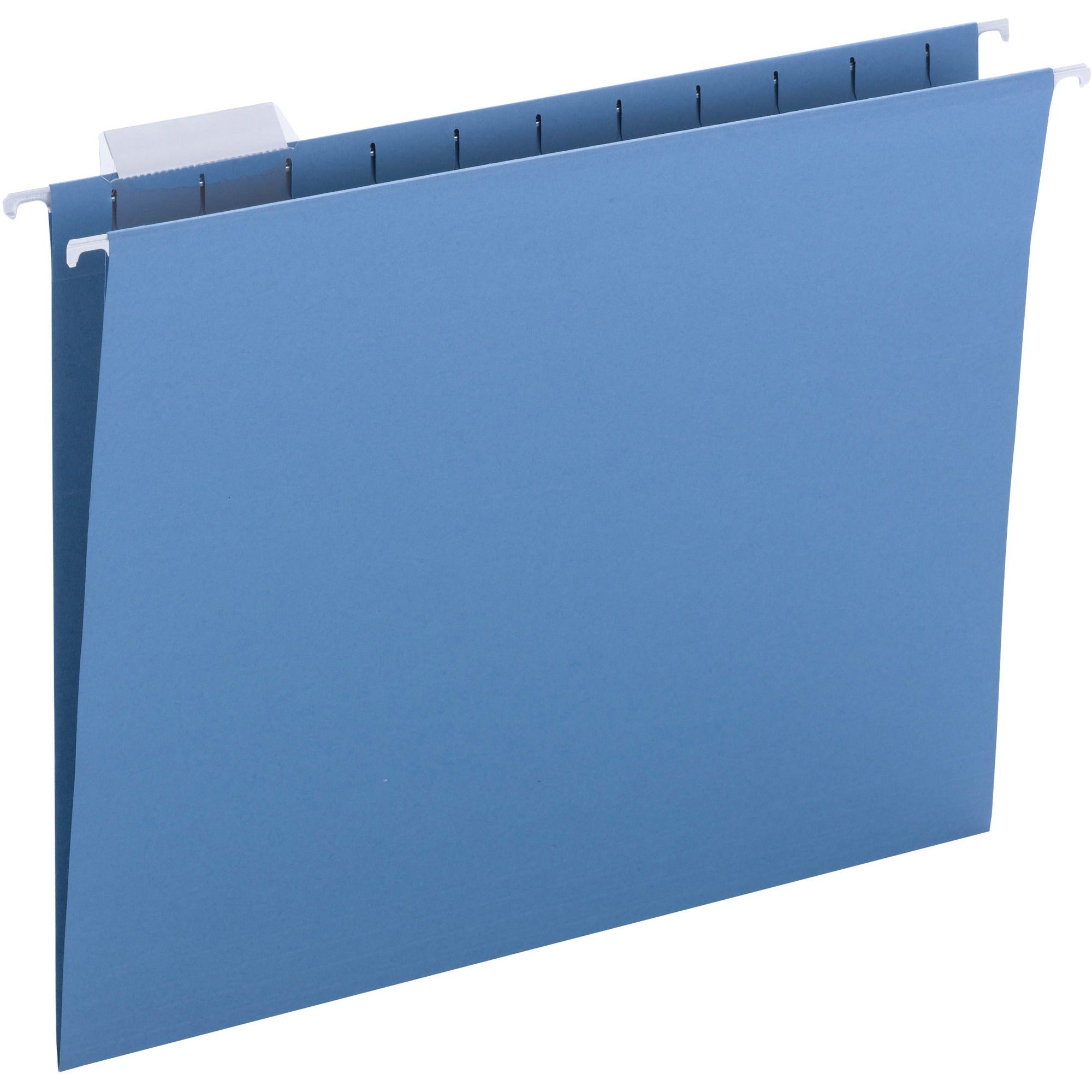 business-source-1-5-tab-cut-letter-recycled-hanging-folder-8-1-2-x-11-blue-10%-recycled-25-box_bsn03176 - 1