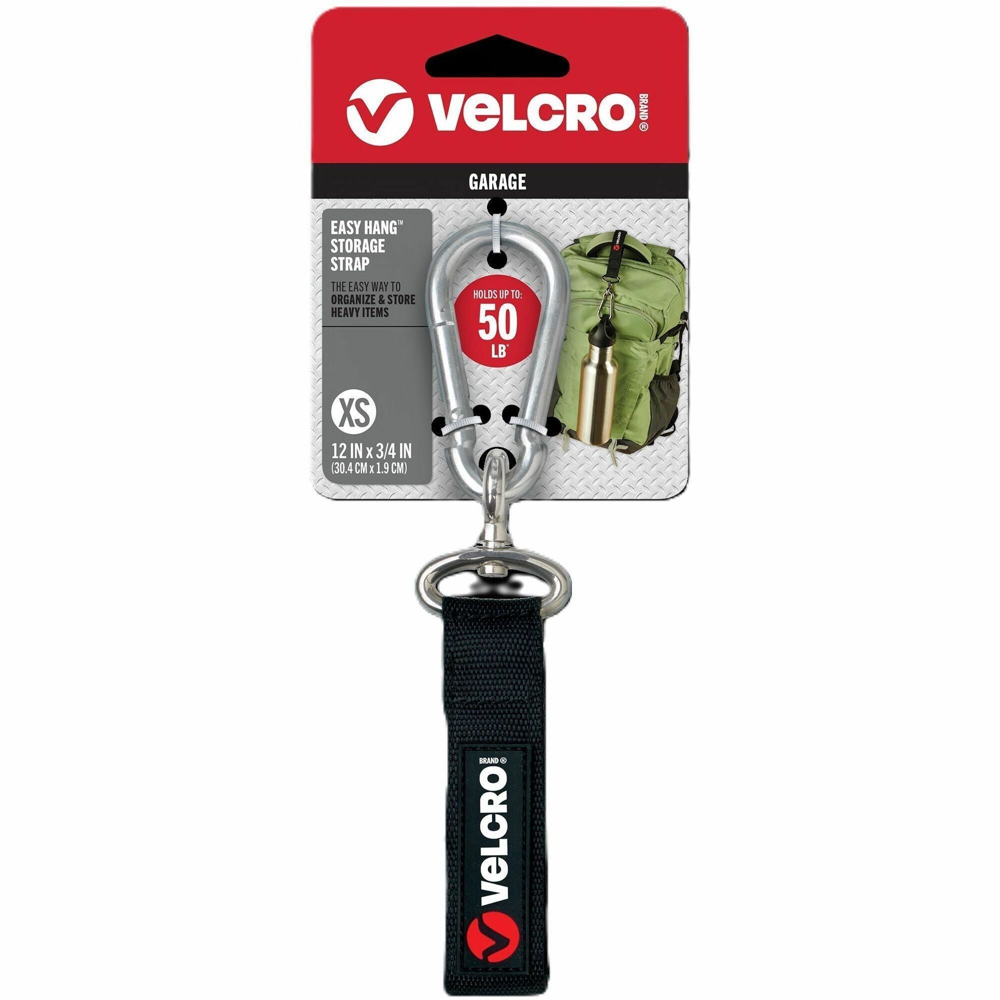 VELCRO Heavy Duty Storage Strap - 1 Each - Extra Small (XS) - Carabiner Attachment - 0.8" Height x 3.3" Width x 8.8" Length - Black
