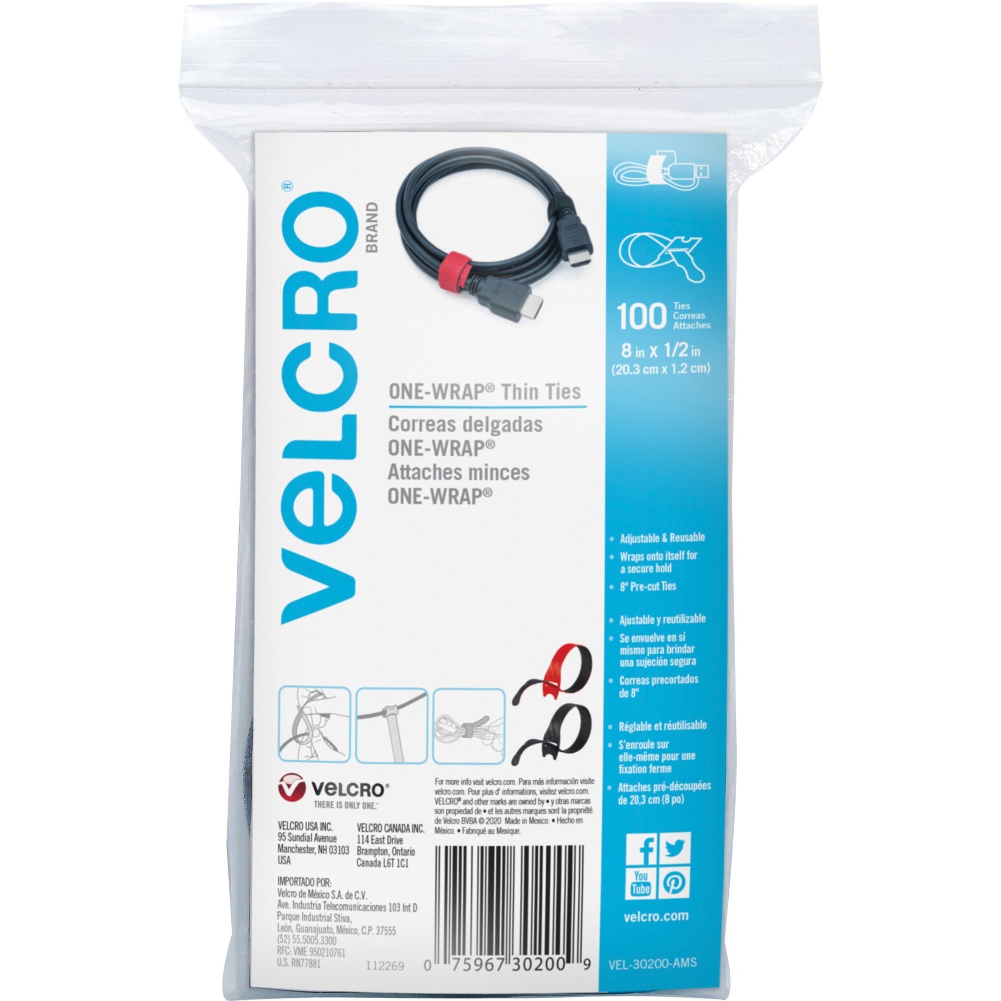 velcro-reusable-thin-straps-fabric-nylon-100-pack-black-red_vek30200 - 1