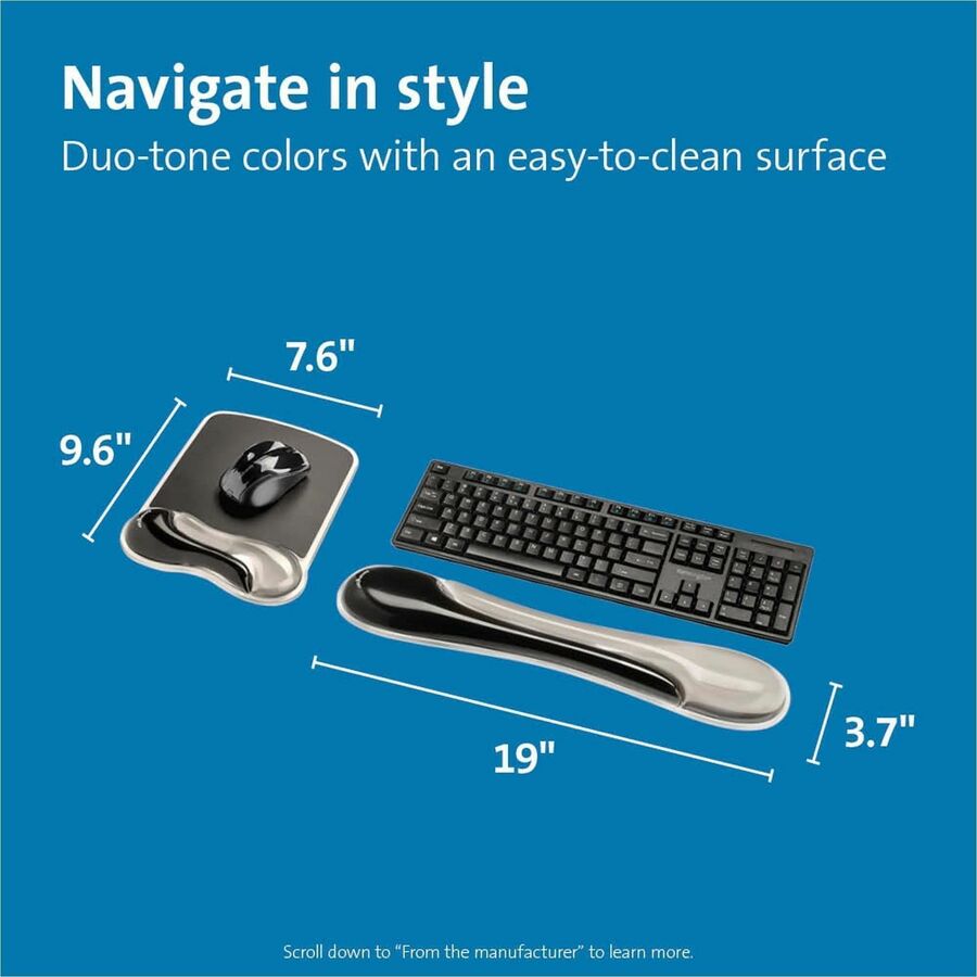 Kensington Duo Gel Mouse Pad Wrist Rest - 1.70" x 11.40" Dimension - Gray - Gel - 1 Pack