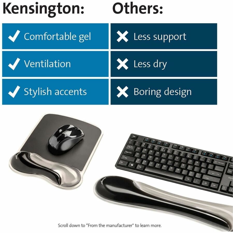 Kensington Duo Gel Mouse Pad Wrist Rest - 1.70" x 11.40" Dimension - Gray - Gel - 1 Pack
