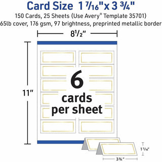Tent Cards, White/Gold, 3.75" x 1.44", 6 Cards/Sheet, 25 Sheets/Pack