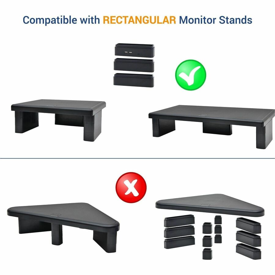 DAC Stax Monitor Riser Block Kit with 2 USB Charging Ports - 6" Length x 1.5" Width x 1.5" Height - Black
