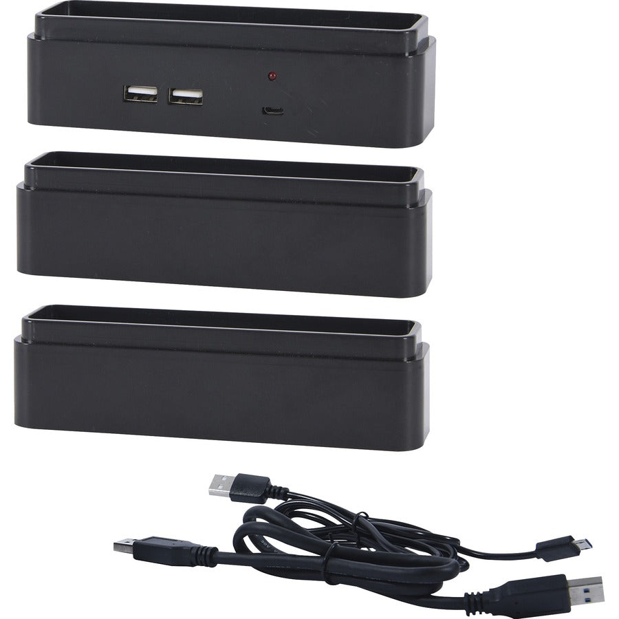 dac-stax-monitor-riser-block-kit-with-2-usb-charging-ports-6-length-x-15-width-x-15-height-black_dta02270 - 2
