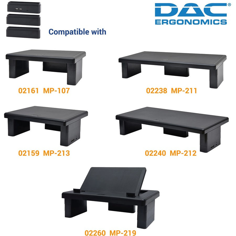 dac-stax-monitor-riser-block-kit-with-2-usb-charging-ports-6-length-x-15-width-x-15-height-black_dta02270 - 6