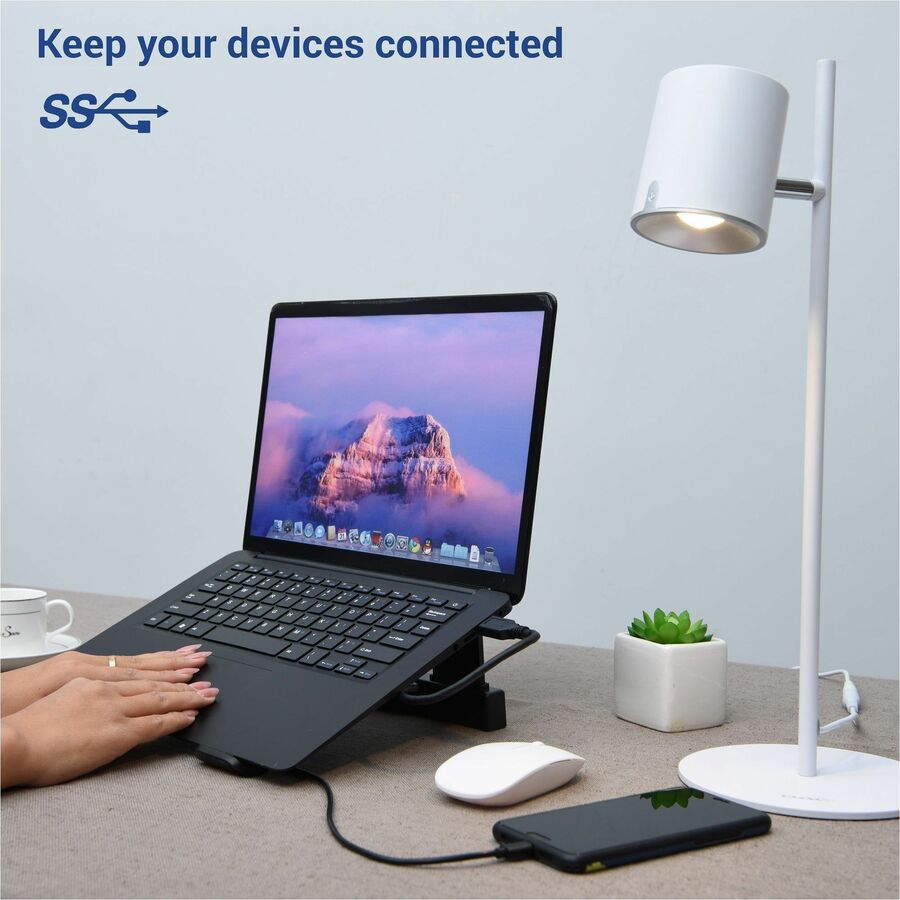 DAC Non-Skid Laptop Stand With 4-Port USB 3.0 Hub - 3" Height x 9.8" Width - Aluminum Alloy - Black