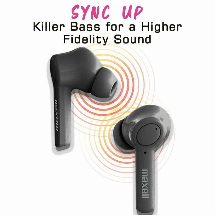 Maxell Sync Up True Wireless Bluetooth Earbuds - Stereo - True Wireless - Bluetooth - 16 Ohm - 20 Hz - 20 kHz - Earbud - Binaural - In-ear - Black