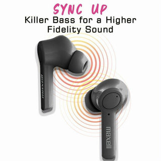 Maxell Sync Up True Wireless Bluetooth Earbuds - Stereo - True Wireless - Bluetooth - 16 Ohm - 20 Hz - 20 kHz - Earbud - Binaural - In-ear - Black
