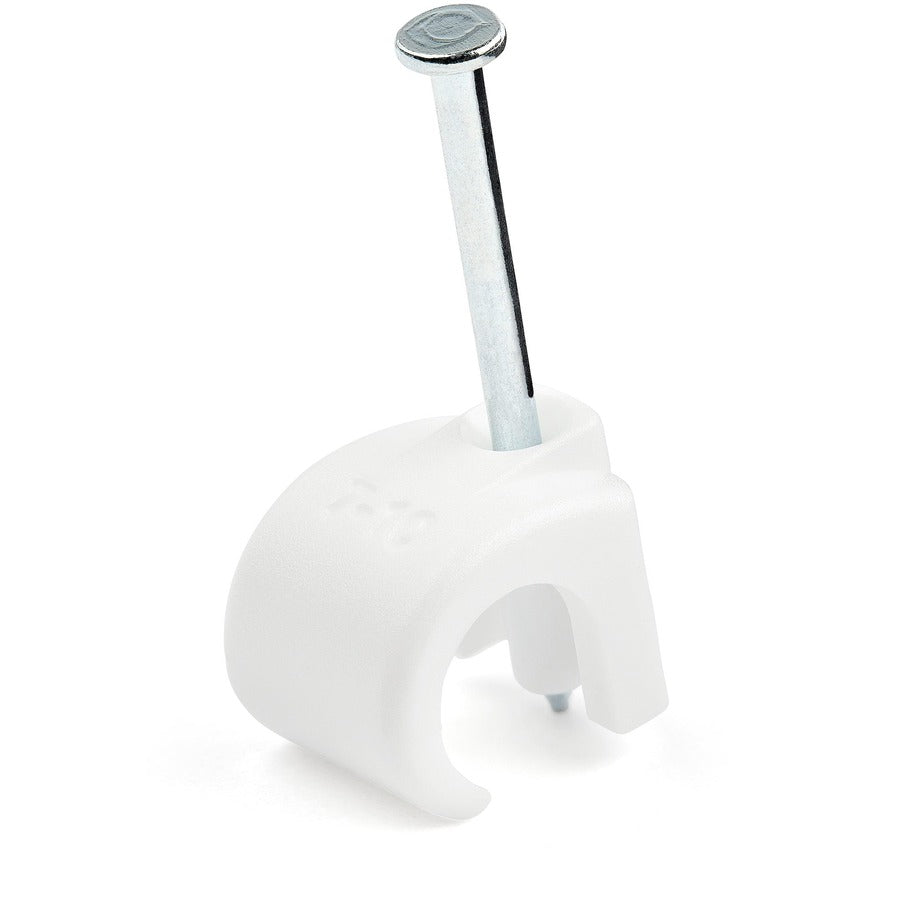 StarTech.com 100 Pk (L) Cable Clips w/ Nail - Reusable Nail-in Clamps - Cord Mounting/Holding Clips - Cable Tacks Wire Fasteners White TAA - 100 cable clips with nail - For cables 0.28-0.39in (7-10mm) - Durable PE material/steel nail/Securing & mount