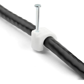 StarTech.com 100 Pk (L) Cable Clips w/ Nail - Reusable Nail-in Clamps - Cord Mounting/Holding Clips - Cable Tacks Wire Fasteners White TAA - 100 cable clips with nail - For cables 0.28-0.39in (7-10mm) - Durable PE material/steel nail/Securing & mount