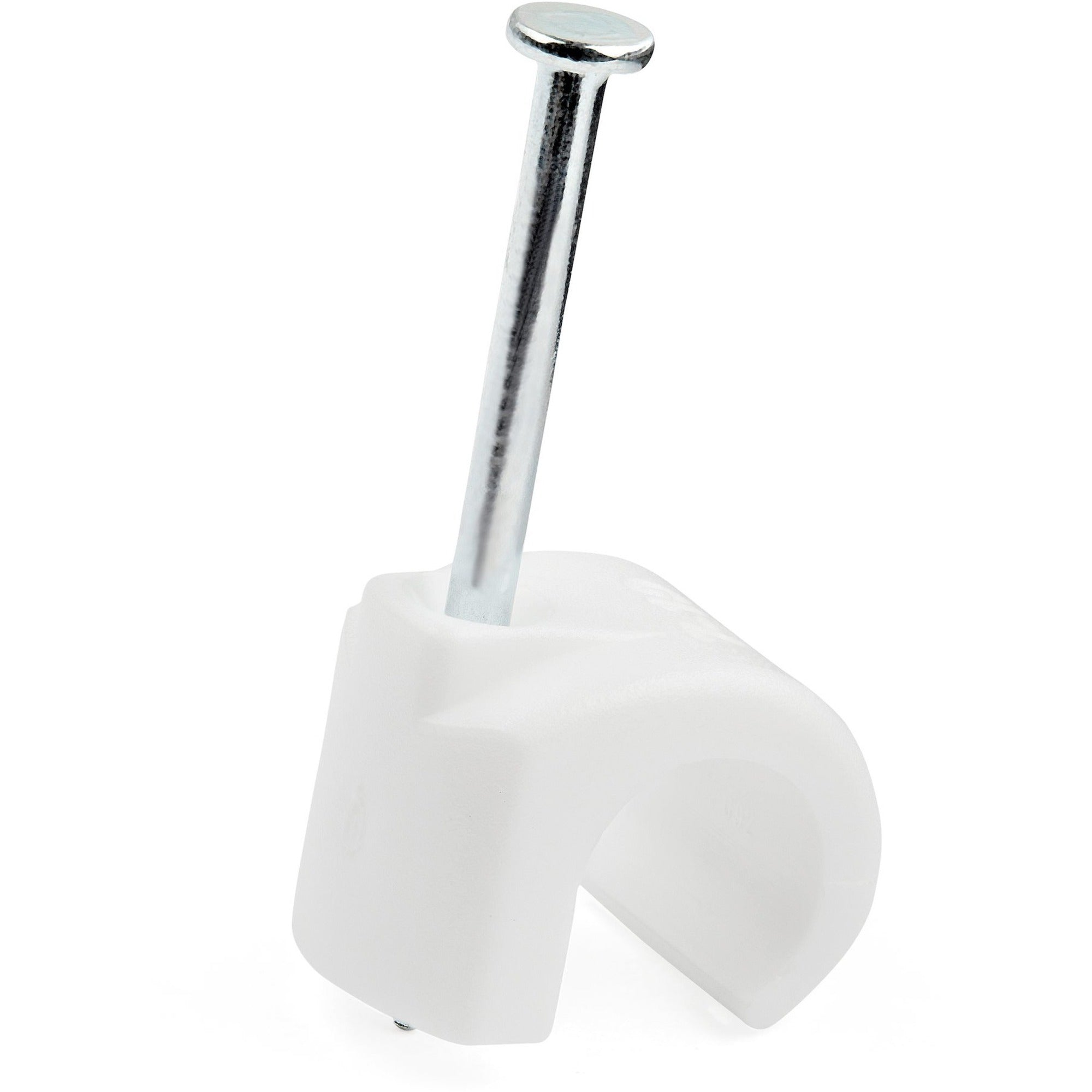 StarTech.com 100 Pk (L) Cable Clips w/ Nail - Reusable Nail-in Clamps - Cord Mounting/Holding Clips - Cable Tacks Wire Fasteners White TAA - 100 cable clips with nail - For cables 0.28-0.39in (7-10mm) - Durable PE material/steel nail/Securing & mount