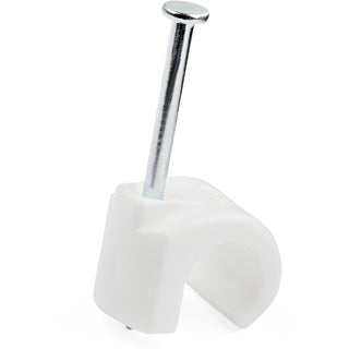 StarTech.com 100 Pk (L) Cable Clips w/ Nail - Reusable Nail-in Clamps - Cord Mounting/Holding Clips - Cable Tacks Wire Fasteners White TAA - 100 cable clips with nail - For cables 0.28-0.39in (7-10mm) - Durable PE material/steel nail/Securing & mount