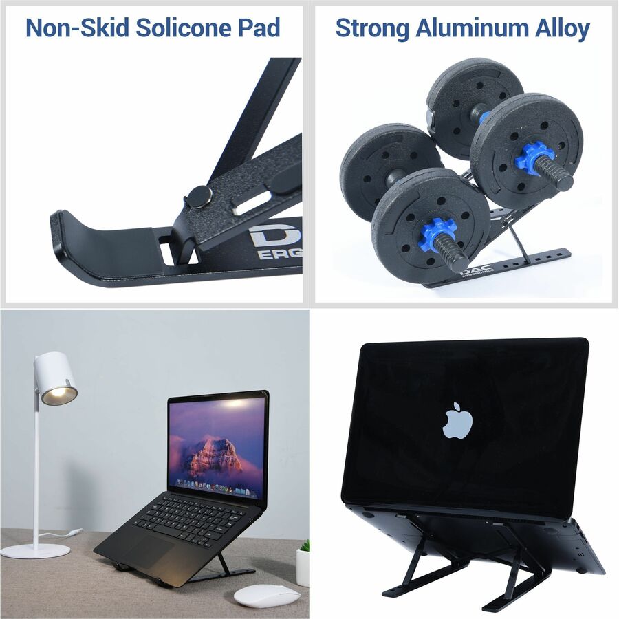 DAC Portable and Adjustable Laptop/Tablet Stand - Notebook, Tablet, Cell Phone Support - Aluminum Alloy - Black
