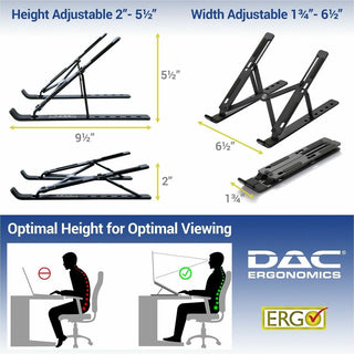 DAC Portable and Adjustable Laptop/Tablet Stand - Notebook, Tablet, Cell Phone Support - Aluminum Alloy - Black