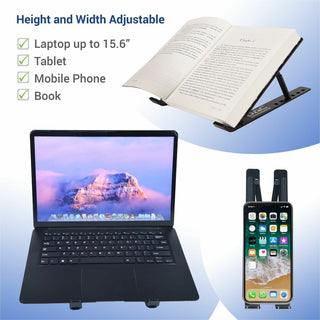 DAC Portable and Adjustable Laptop/Tablet Stand - Notebook, Tablet, Cell Phone Support - Aluminum Alloy - Black