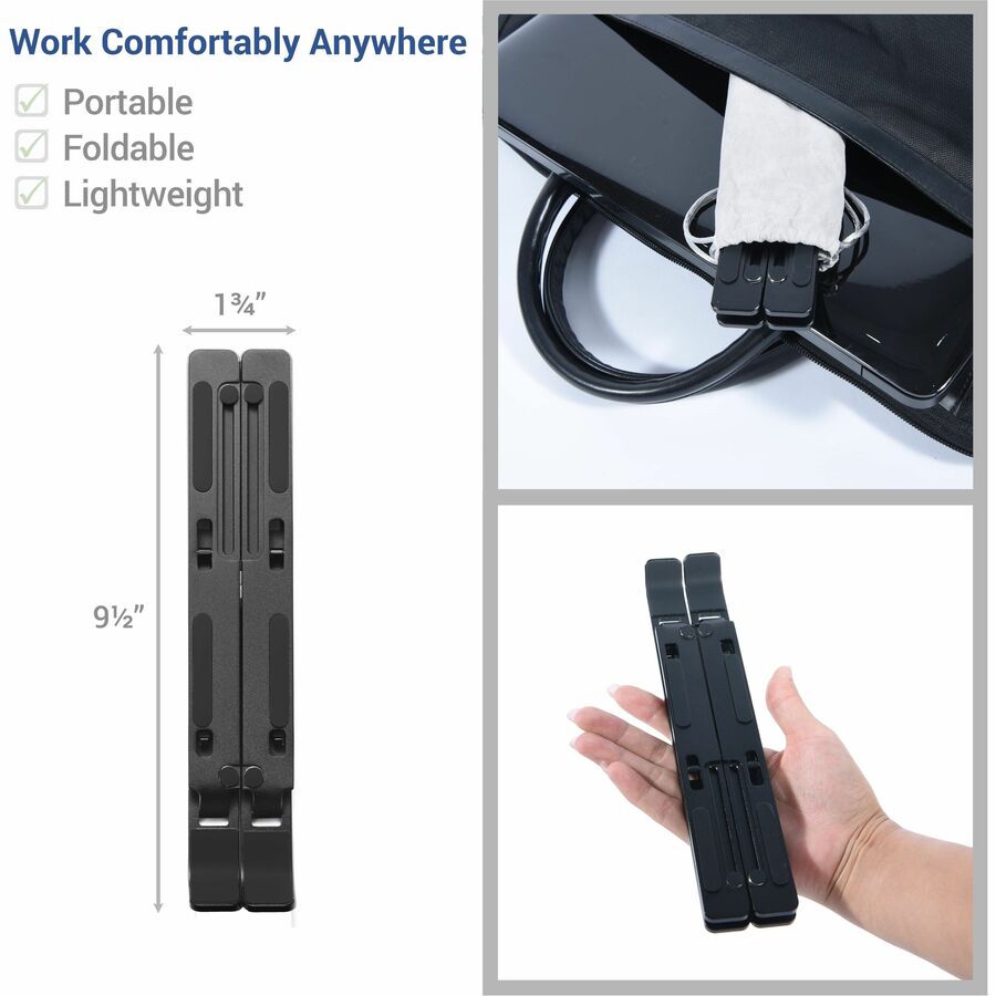 DAC Portable and Adjustable Laptop/Tablet Stand - Notebook, Tablet, Cell Phone Support - Aluminum Alloy - Black
