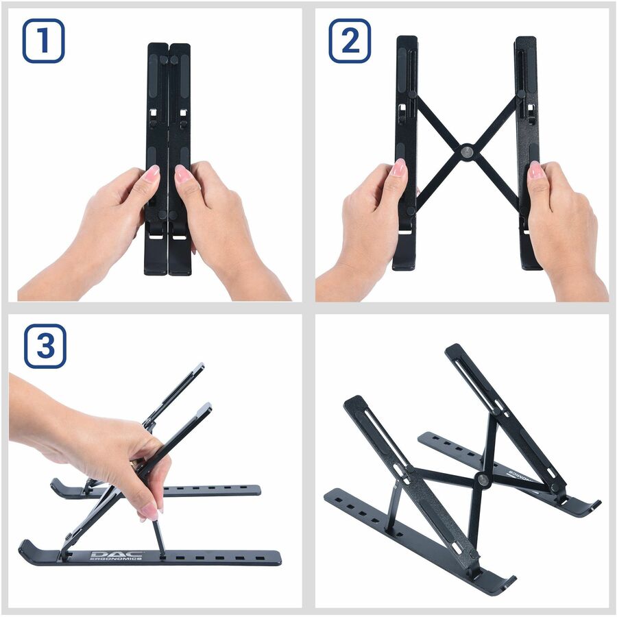 DAC Portable and Adjustable Laptop/Tablet Stand - Notebook, Tablet, Cell Phone Support - Aluminum Alloy - Black