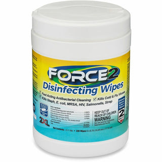 2XL FORCE2 Disinfecting Wipes - 6.75" Length x 6" Width - 220 / Tub - 1 Each - Fast Acting, Non-toxic, Non-irritating, Pre-moistened, Alcohol-free, Phenol-free, Bleach-free, Ammonia-free - White