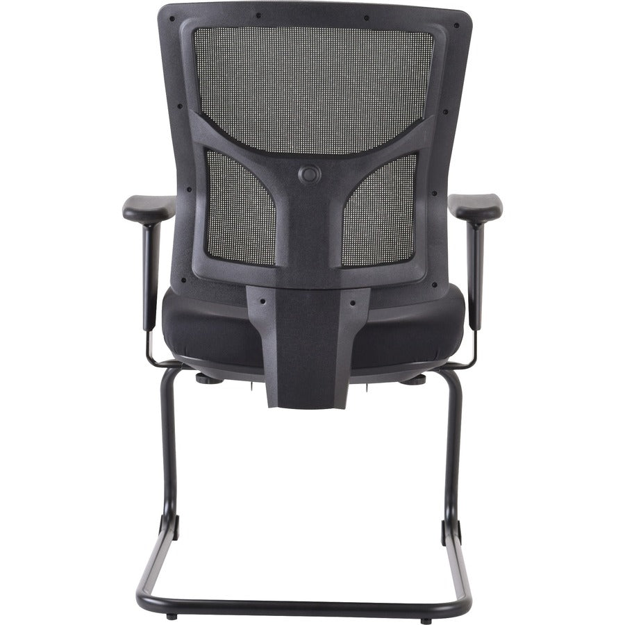 Lorell Conjure Guest Chair - Fabric, Polyurethane Foam Seat - Mesh Back - Mid Back - Sled Base - Black - 1 Each