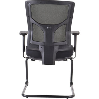 Lorell Conjure Guest Chair - Fabric, Polyurethane Foam Seat - Mesh Back - Mid Back - Sled Base - Black - 1 Each