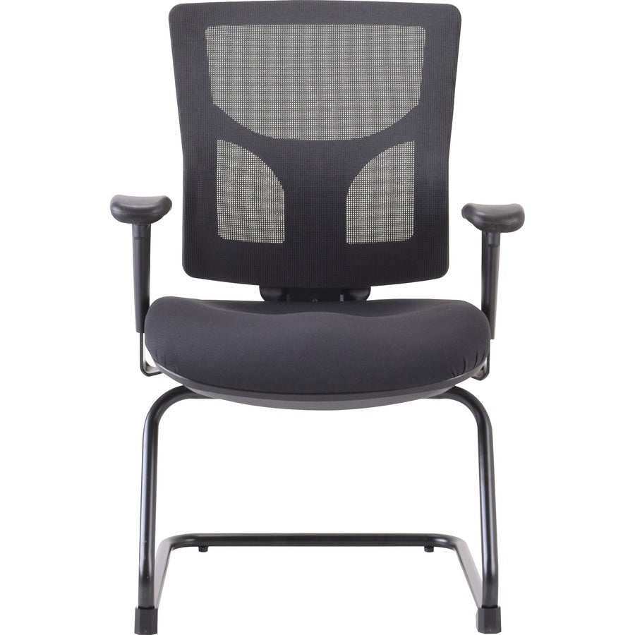 Lorell Conjure Guest Chair - Fabric, Polyurethane Foam Seat - Mesh Back - Mid Back - Sled Base - Black - 1 Each