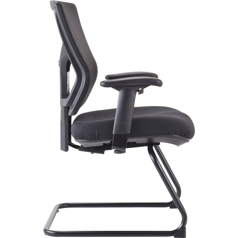 Lorell Conjure Guest Chair - Fabric, Polyurethane Foam Seat - Mesh Back - Mid Back - Sled Base - Black - 1 Each