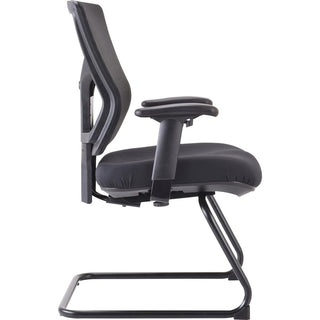 Lorell Conjure Guest Chair - Fabric, Polyurethane Foam Seat - Mesh Back - Mid Back - Sled Base - Black - 1 Each