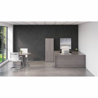 Lorell Essentials Series Stack-on Hutch with Doors - 48" x 15"36" - 3 Door(s) - Finish: Weathered Charcoal Laminate