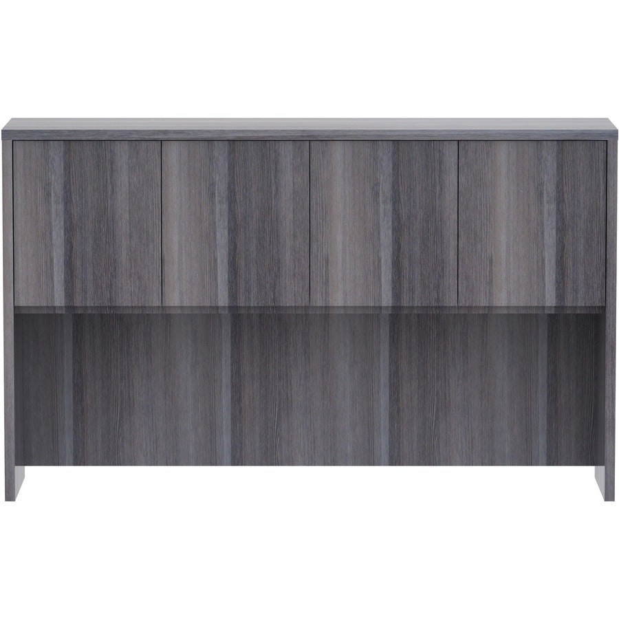 Lorell Essentials Series Stack-on Hutch with Doors - 60" x 15"36" - 4 Door(s) - Finish: Weathered Charcoal Laminate