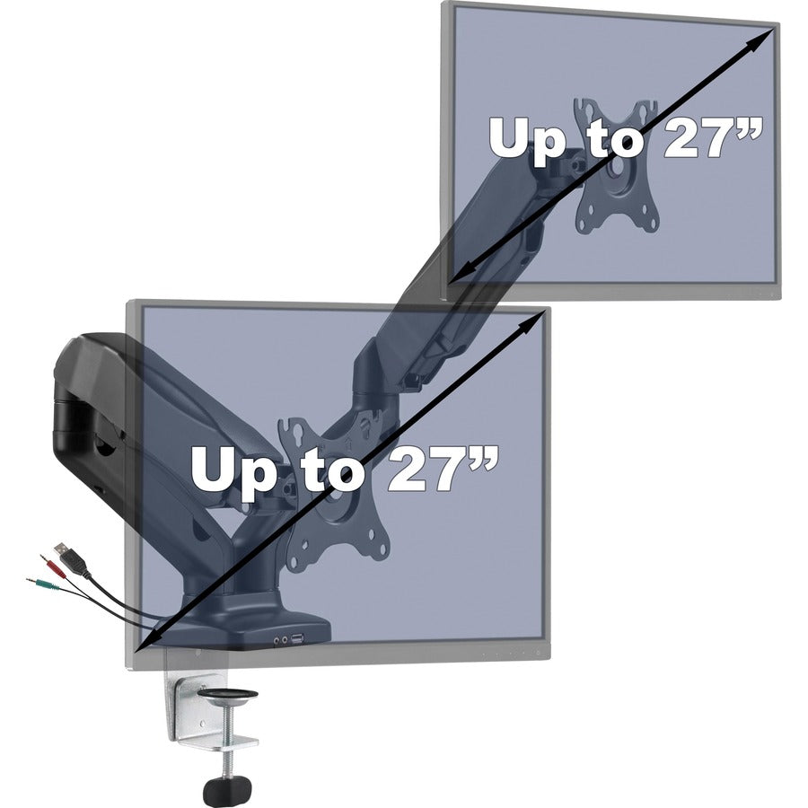 Lorell Mounting Arm for Monitor - Black - Height Adjustable - 2 Display(s) Supported - 14.30 lb Load Capacity - 75 x 75, 100 x 100 - 1 Each
