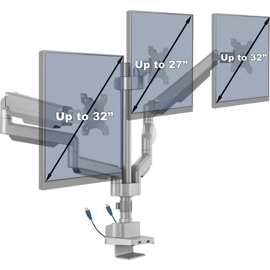 Lorell Mounting Arm for Monitor - Gray - Height Adjustable - 3 Display(s) Supported - 15.40 lb Load Capacity - 75 x 75, 100 x 100 - 1 Each