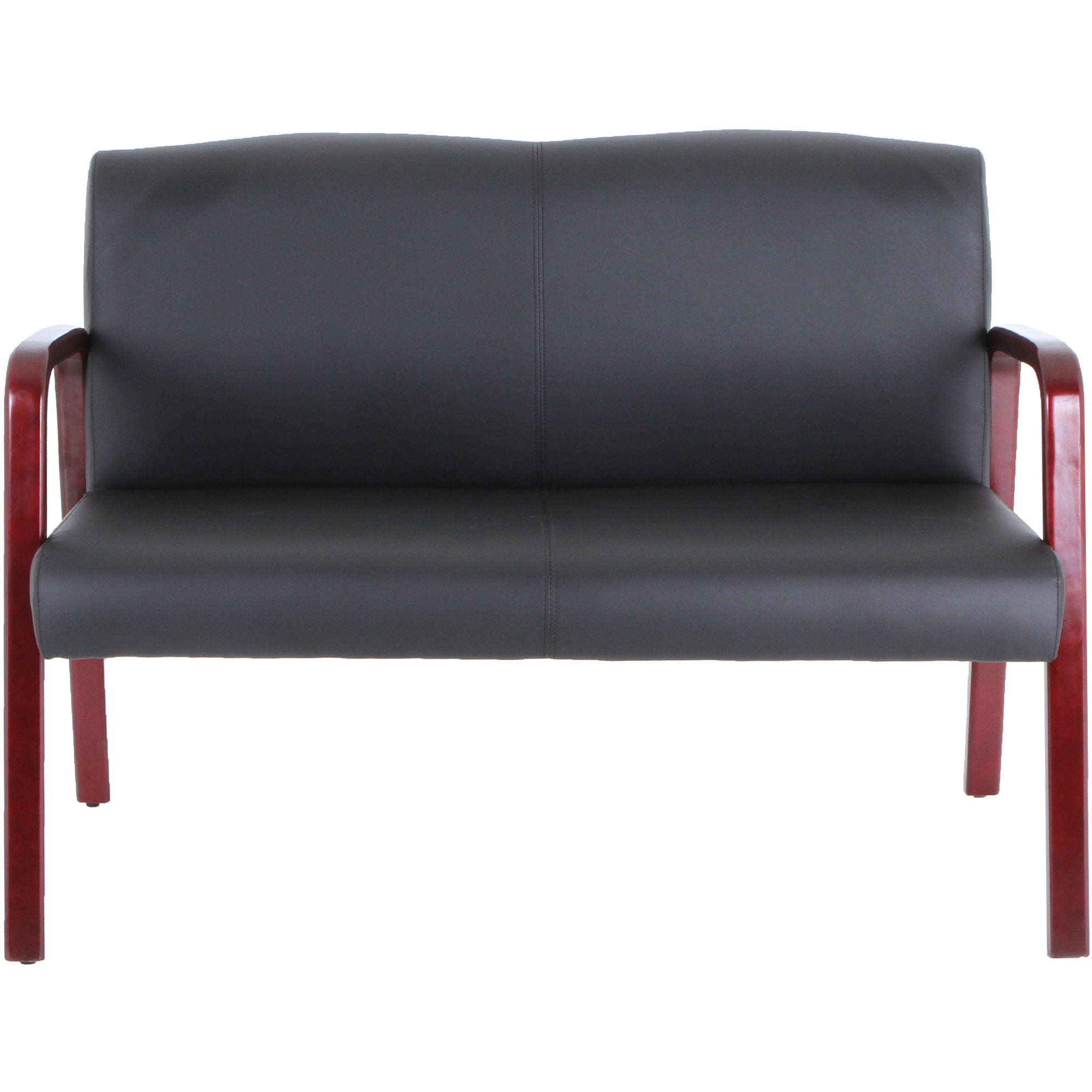 lorell-upholstered-loveseat-wood-frame-black-mahogany-bonded-leather-armrest-1-each_llr40211 - 2