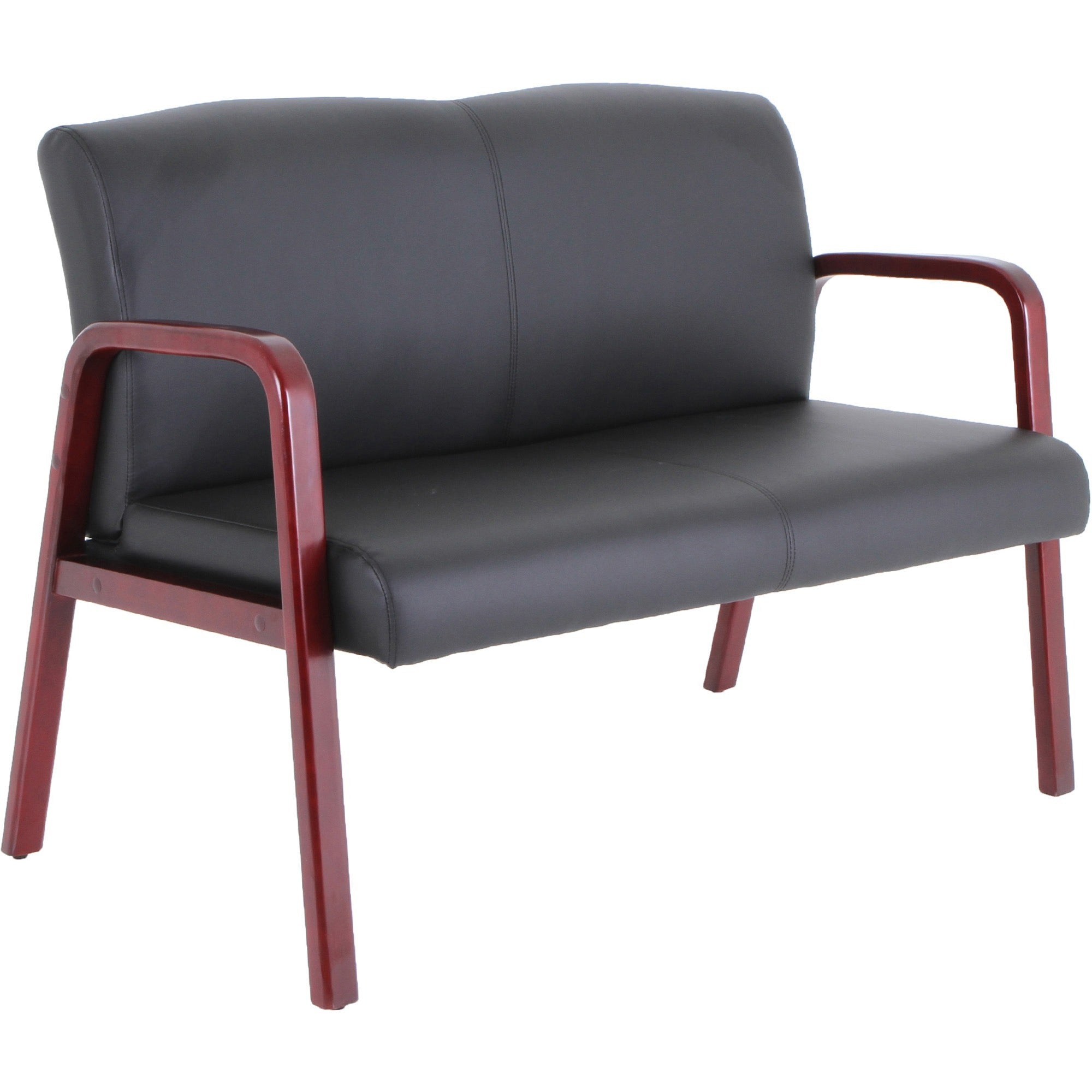 lorell-upholstered-loveseat-wood-frame-black-mahogany-bonded-leather-armrest-1-each_llr40211 - 1