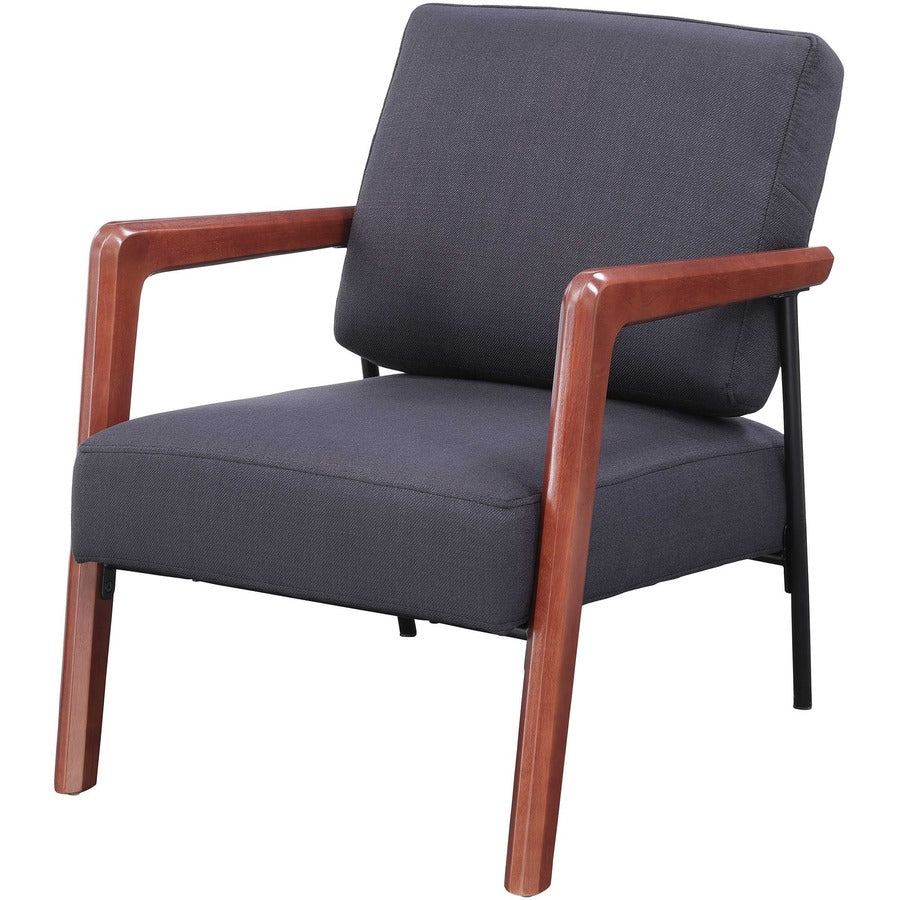 Lorell Upholstered Rubber Wood Lounge Chair - Black Fabric Seat - Fabric Back - Black - 1 Each