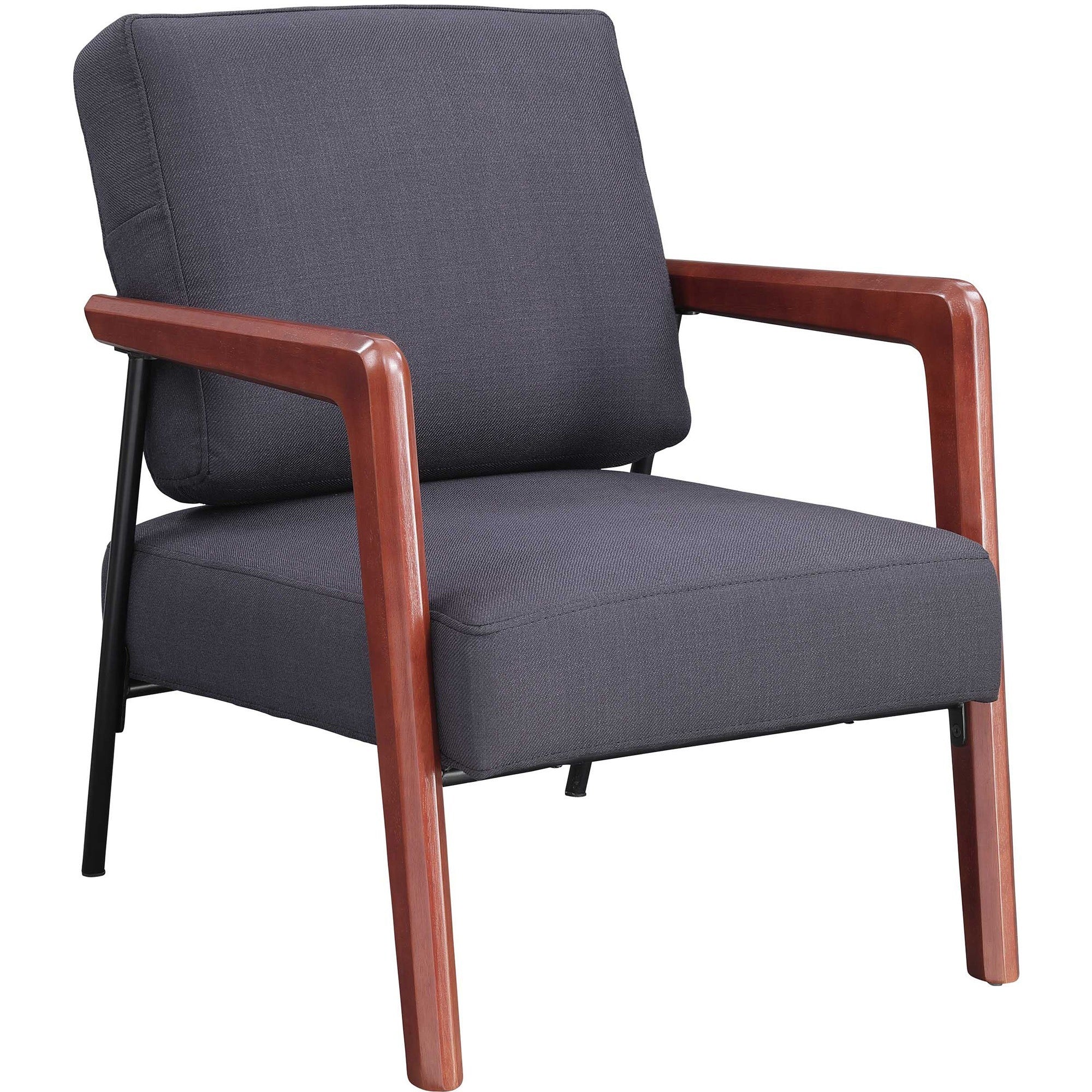lorell-upholstered-rubber-wood-lounge-chair-black-fabric-seat-fabric-back-black-1-each_llr67000 - 1