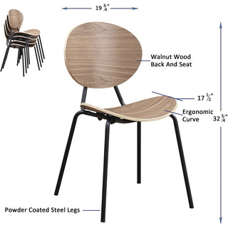 Lorell Bentwood Cafe Chairs - Plywood Seat - Plywood Back - Metal, Powder Coated Steel Frame - Walnut - 2 / Carton